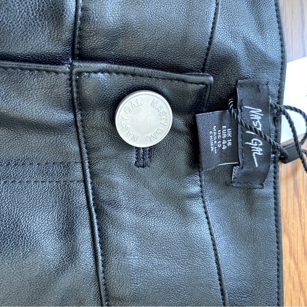 NASTY GAL FAUX LEATHER BELL BOTTOM PANTS SIZE 12 - Picture 3 of 6